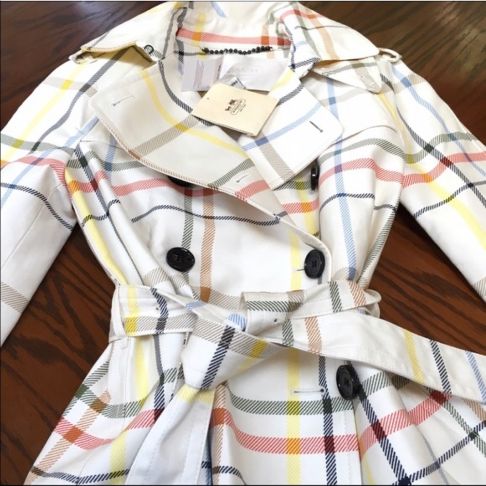 COACH PLAID SHORT TRENCH COAT EUC XS